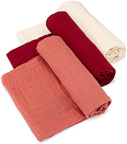 Parker Baby Co. Muslin Swaddle Blankets - Pack of 3 of 100% Cotton for Baby Girls - Rose Set