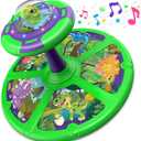 Flooyes Dinosaur Sit and Spin Toys for Toddlers Boys 1 2 3 Years Old, Birthday Gift for Boys Age 2-4 with LED Lights and Music, 360 Spin (Multicolour)