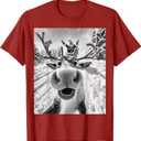 Funny Reindeer Selfie Christmas T-Shirt, Small, Cranberry Red
