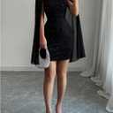Women's Sexy Glitter Mini Dress Mock Neck Cloak Sleeve Cocktail Shimmering Elegant Dresses Wedding Guest Party Evening (XXL)