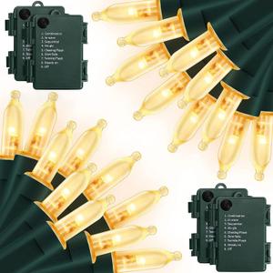 Battery Operated Christmas Lights, 4 Pack 17ft 50 LED Mini String Lights with 8 Modes Auto-Timer, Waterproof Tree Lights for Outdoor Indoor Xmas Holiday Wreath Garden Decor, Warm White