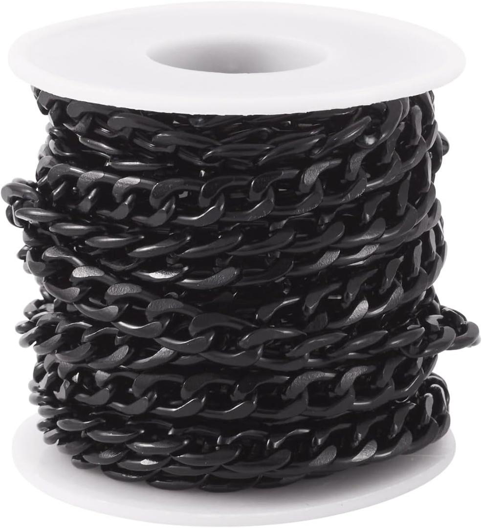 Craftdady 16.4 Feet Aluminum Curb Chain Link Black Twisted Cable Cross Chain Unwelded 12x7mm with Spool for Bracelet Necklace Tassel Earring Jewelry Making