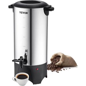 VEVOR Commercial Coffee Urn, 50 Cups/7.5L Stainless Steel Large Coffee Dispenser, 1000W 110V Electric Coffee Maker Urn For Quick Brewing, Hot Water Urn with Detachable Power Cord for Easy Cleaning