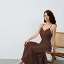 Women's Spaghetti Strap V Neck Dress Tiered Pleated Casual Beach Sundress (M)