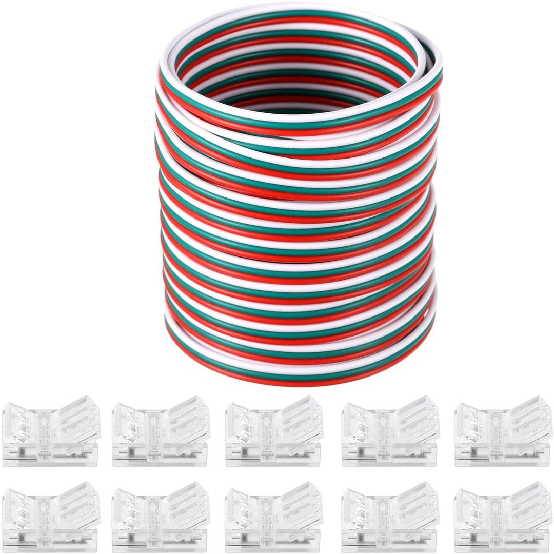 10 Packs Solderless LED Strip Connector, Transparent Track Lighting Connectors, Wire Strip Lights, 16.4 Feet LED Strip for LED Pin Connector (3 Pin, 10 mm) (Cute)