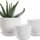 White Ceramic Plant Pots,Set of 3 Indoor Flower Pot with Saucers Small to Medium Sized Planters for Plants,Round Modern Garden Pots(White)