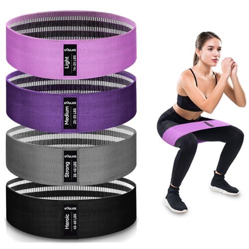 Exercise Bands, 4 Levels Fabric Resistance Bands for Working Out, Workout Bands Resistance for Women & Men, Multi-Colored Fabric Booty Bands for Leg Strength Training, Rehab, Yoga