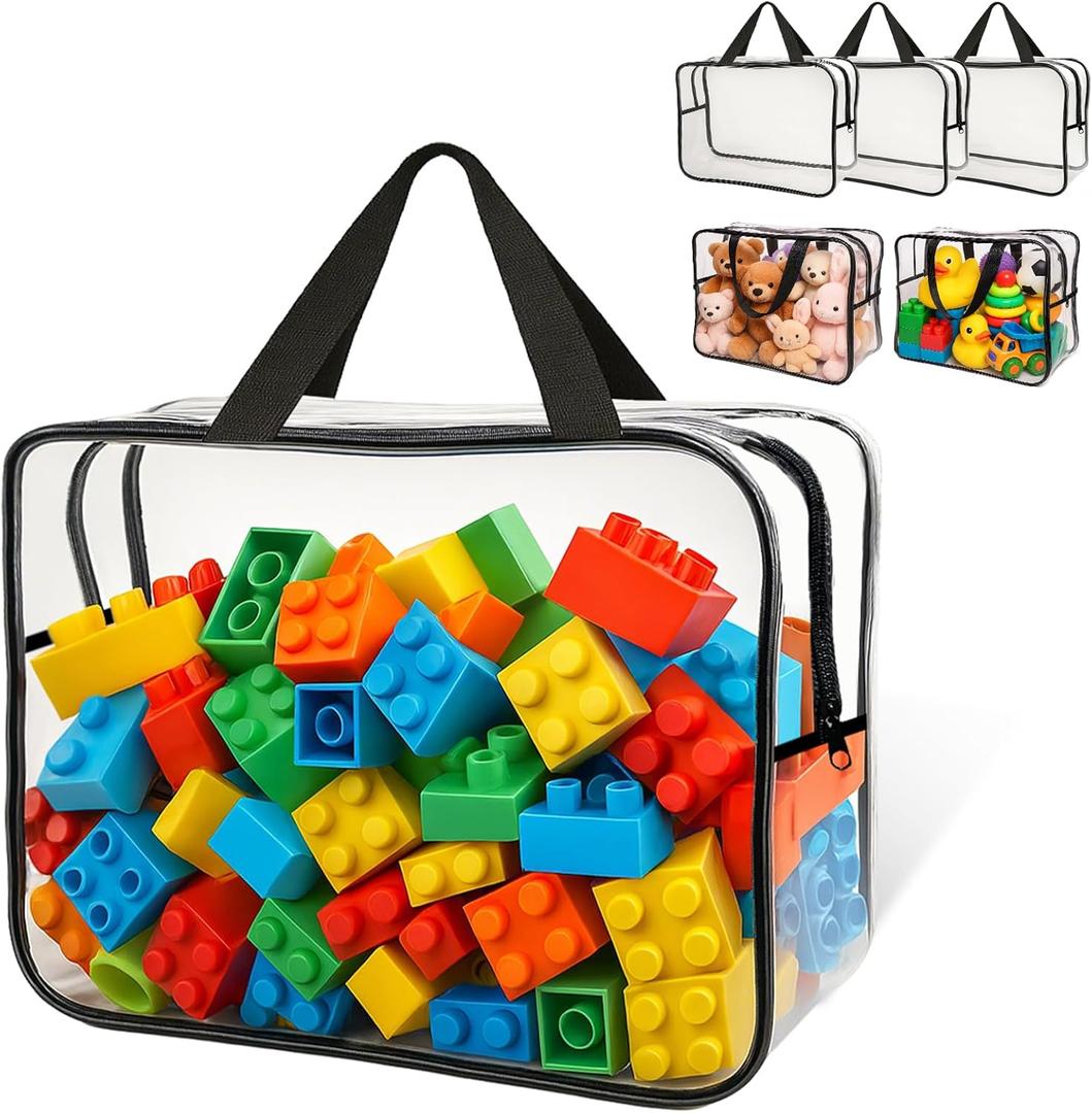 AiDwell Widened X-Large Toy Storage Bags 12.99 x 9.45 x 7.09 in 6 Packs Reusable Clear PVC Board with Zipper Travel Waterproof Organizer Bags Game Storage for Puzzles, Building Blocks, Board Game