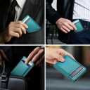 Wallet for Women Men RFID Blocking Card Holders and Money Slots, PU Leather Front Pocket Minimalist Slim Wallets Gift for Mens, Bluish Green