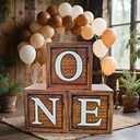 WEIKA One Boxes for 1st Birthday Wood Grain, 3 Balloon Boxes, Baby Girl & Boy 1st Birthday Party Decorations, Reusable (Wood Grain)