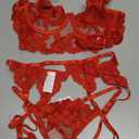 SOLY HUX Women's 5 Piece Lingerie Mesh Floral Embroidery Underwire Garter Belts Lingerie Bra and Panty Set, Small 