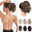 REECHO Ponytail Extension, 9" Claw Clip in Short Curly Wavy Pony Hair Extension Jaw Clip on Pony Tail HP001 Hairpiece for Women - Chestnut Brown with Golden Highlights