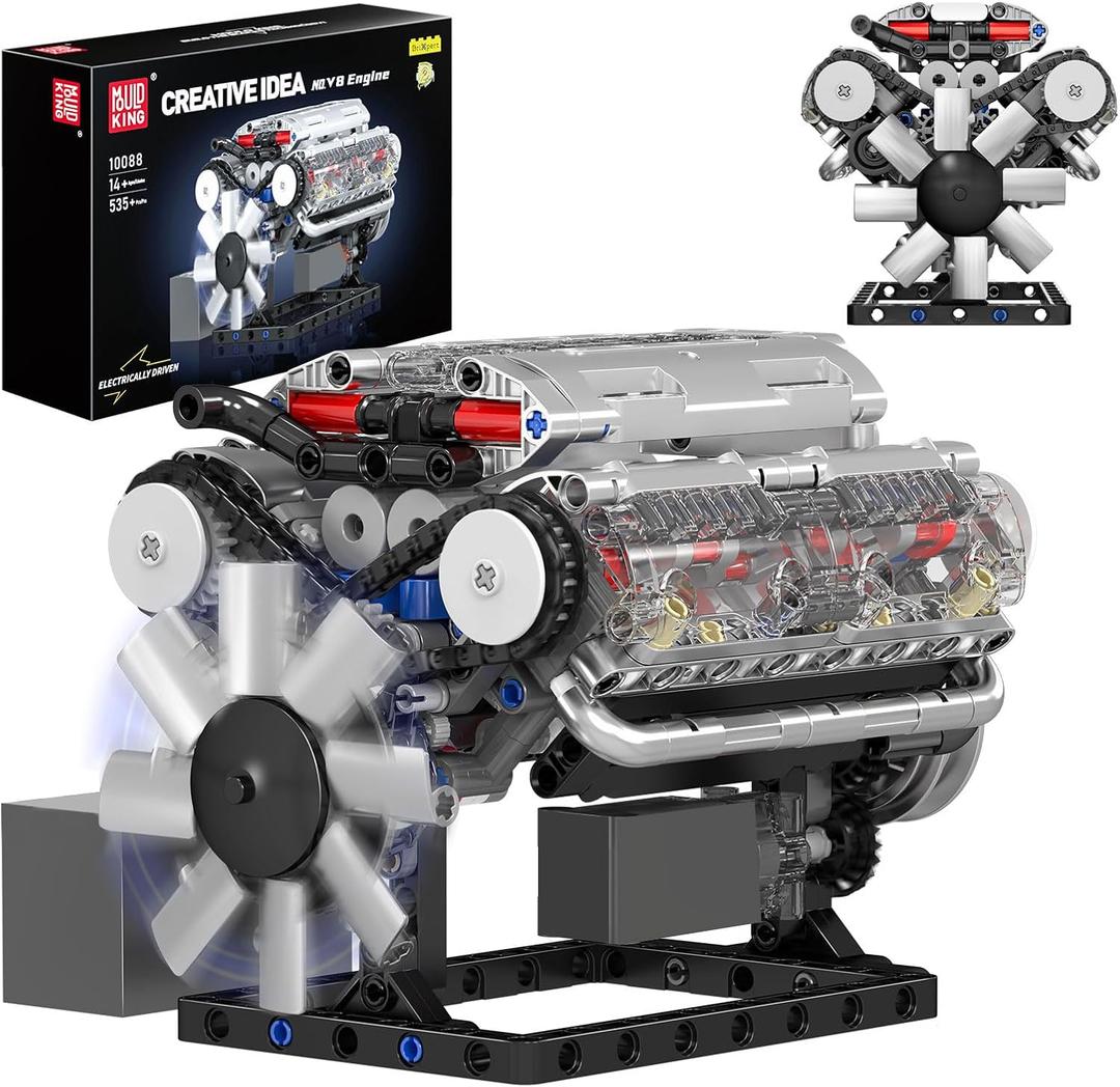 Mould King Visible V-8 Engine Building Blocks V8 Motor Model Building Toys, V8 Combustion Engine Building Sets, Creative STEM Toys Engine Building Kit for Adults Kids 14+(535PCS)