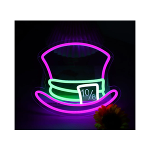 Mad Hatter Hat Neon Signs for Wall Decor Dimmable Alice in Wonderland LED Lights for Bedroom Man Cave Party Bar Background Decoration Birthday and Halloween Gifts, 11.42 * 9.8 Inches