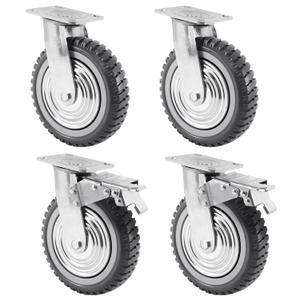Iglobalbuy 8 Inch Heavy Duty Swivel Caster Wheels 4Pack (2 w/Brakes, 2 No Brakes), 360 Rotation Top Plate, Iron 8 Inch Anti-Skid Wheel Caster Replacement for Cart Furniture Workbench