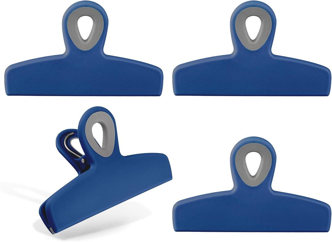 COOK WITH COLOR Bag Clips - Heavy Duty Chip Clip and Refrigerator Magnet Clips for Food Storage with Air Tight Seal Grip, Blue, Pack of 4 Large Clips