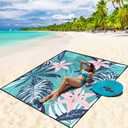 WIWIGO Beach Blanket Waterproof Sandproof Beach Mat 79" X 83"/10'x9'for 2-8 Adults Quick Drying Outdoor Picnic Mat Beach Accessories for Travel, Camping, Hiking (Palm Leaves -Pink Green)