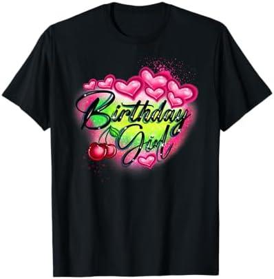 Birthday Girl Classic Airbrush Style Illustration Y2K Retro T-Shirt, XL