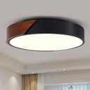 Modern Black Flush Mount Ceiling Light, Wood 3-Light Fixtures, Round Ceiling Lights for Hallway, Kitchen, Bathroom, Living Room, Bedroom, Office(16.5 in)