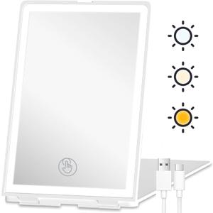 Travel Makeup Mirror with Lights Valentines Day Gifts for Her, Girlfriend, Wife, Birthday Gifts, Rechargeable Portable Compact Mirror, Lighted Makeup Mirror with 72 LEDs 3 Color Light Modes
