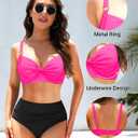 Women's Underwire Bikini Top - Push Up Swimsuit Top Only Twist Front Bathing Suit 2025 Retro Swim Bra (Pink, S)