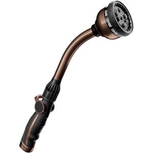 Watering Wand, Heavy Duty Metal Garden Hose Wand with Thumb Flow Control, 15-Inch Long Hose Nozzle Sprayer with 10 Spray Patterns, Ideal to Water Hanging Baskets and Shrubs, Oil Rubbed Bronze