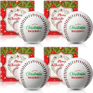 Lewtemi 4 Pack Christmas Baseball Team Gift Set 9 Inch Merry Christmas Baseball with Boxes Coach Appreciation Gifts for Coworkers Friends Men End of Season Xmas Stocking Stuffer