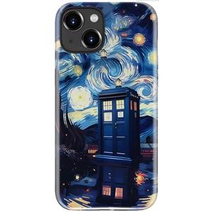 Esdot for iPhone 14 Plus Case Cute - Wireless Charging Compatible – Dual-Layer Soft Silicone + Hard Shell - Wildflower Design - Protective Phone Cover for Women Girls - Starry Night Tardis