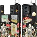 Shorogyt for Moto G 5G 2024 Wallet Case with Card Holder - Designer Mushroom Skull Pattern Kickstand Magnetic Clasp Back Flip Folio Leather Phone Cases for Women Men Girls for Moto G 5G 2024