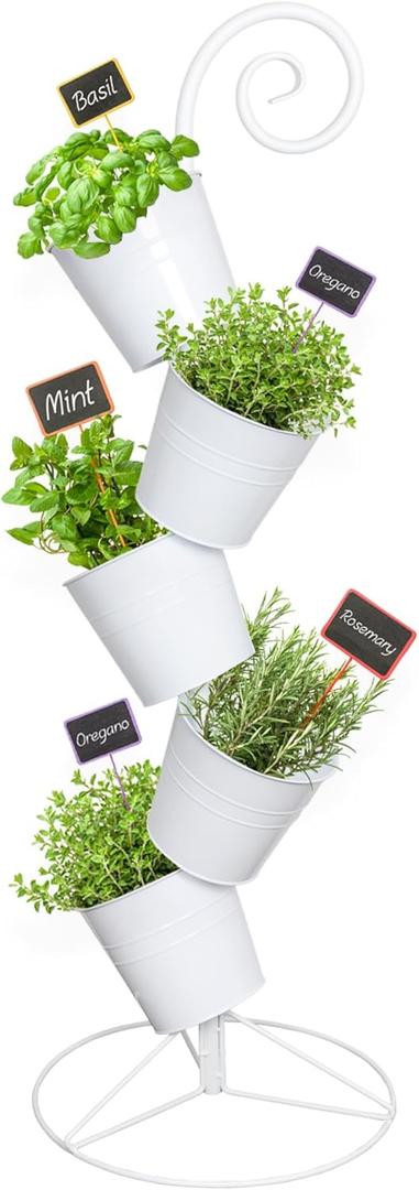 Esterno Hanging Flower Pot Tiered Stand (White), Metal Outdoor Stacking Planter