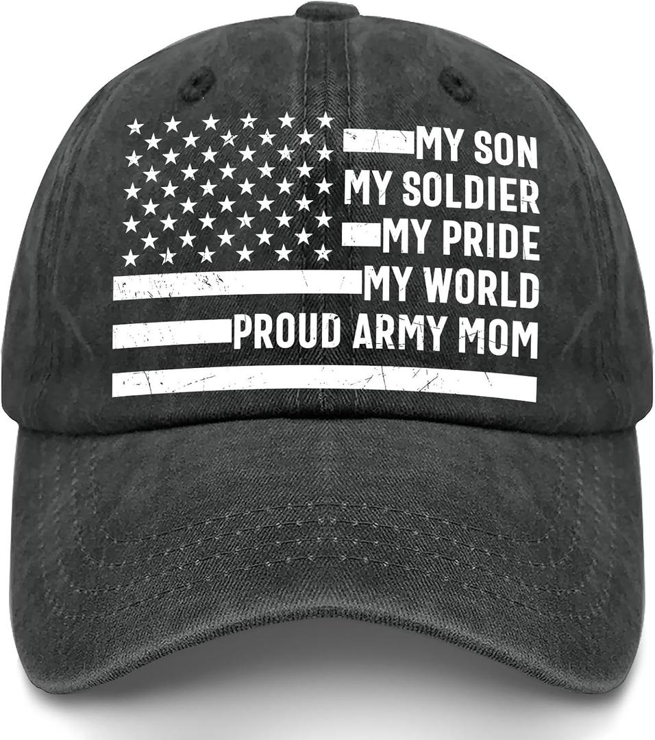 Weiweiwu My Son My Pride My World Proud Army mom Hats for Women Funny Washed Distressed