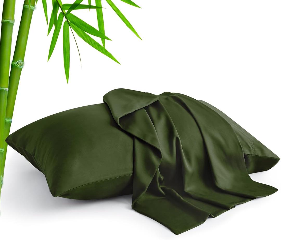 BEDELITE Olive Green Pillow Cases Queen Size Set of 2, Rayon Derived from BambooCooling Pillow Cases for Hot Sleepers & Night Sweats, Breathable and Silky Soft Envelope Pillowcases, 20"x30"