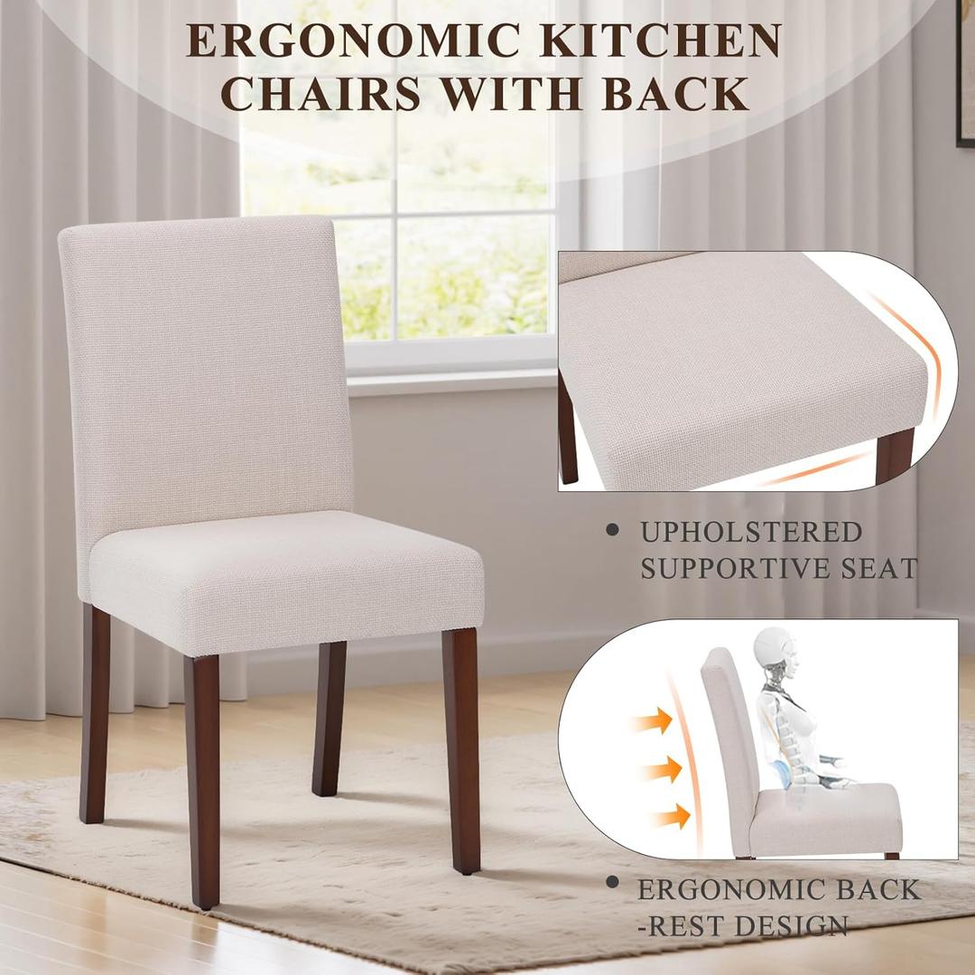 Upholstered Parsons Dining Chairs Set of 2, Modern Dining Room Chairs with Back, Fabric Kitchen Side Chairs with Wood Legs for Dinner Farmhouse Restaurant, Beige