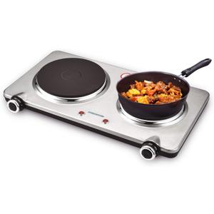 Electric Double Burner Hot Plate for Cooking, 1800W Portable Electric Stove, 6 Speed Adjustable Thermostats, Stainless Steel Hot Plate for Kitchen, Dorm and Camping