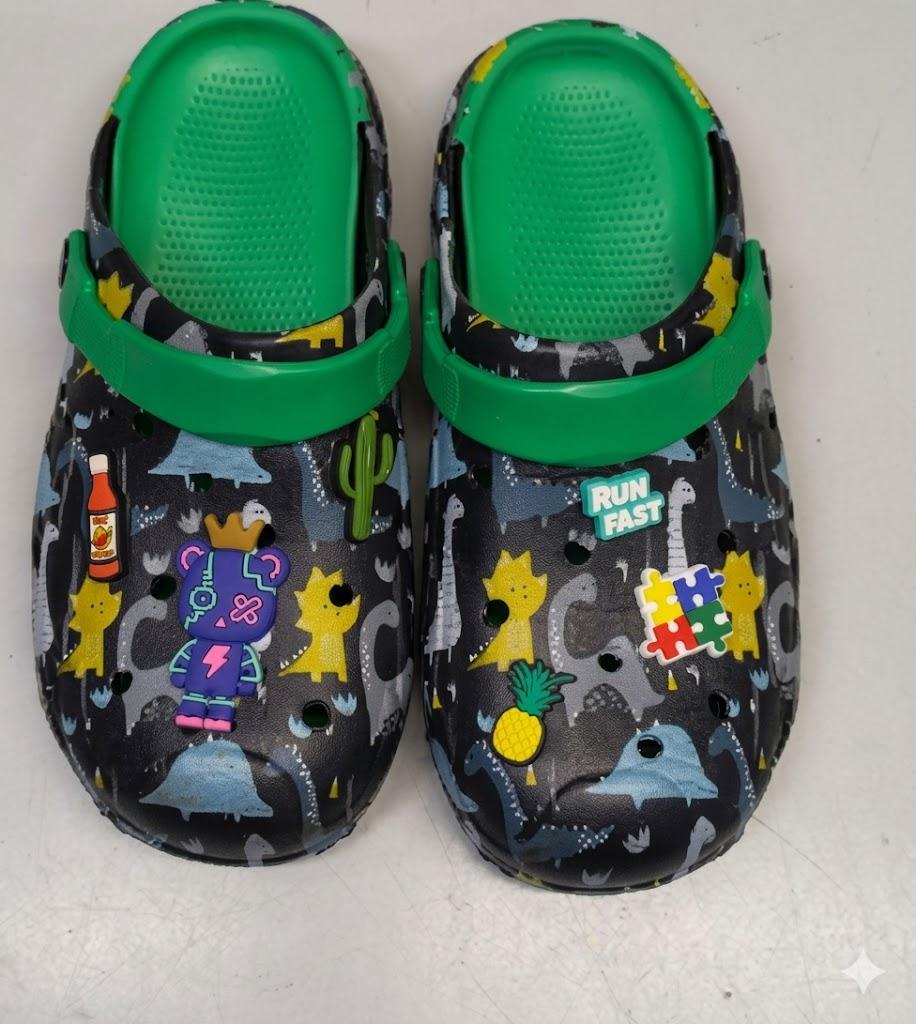 Black And Green Dinosaur Crocs Size 38