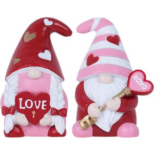 MEETYAMOR Valentines Day Decorations, 2 PCS Resin Gnomes Figurines for Valentines Day Decor, Love XOXO Sign Sweet Gnome Statues for Home Indoor Living Room Table Mantle Tired Tray Shelf, Red Pink