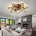 32inch Flower Modern Ceiling Fans with Lights, Low Profile Ceiling Fan with Remote for Bedroom, Flush Mount Ceiling Fan with LED Dimmable Light,6-Speeds, Timing CeilingFan Light-Walnutcolor