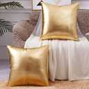 EUCIOR Decorative Pillow,Gold Pillow Covers 16x16,Decorative Throw Pillow Covers Modern Metallic Shiny Cushion Cover,Throw Pillows for Bed Couch Sofa,Gold Pillows
