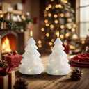 Homemory Christmas Tree Candles with Remote, 2 Pcs Waxy LED Flameless Candles Flickering, White Electric Lights Battery Operated for New Year Celebration Holiday Decorations 7.5 Inches