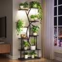 Plant Stand Indoor with Grow Lights - 8-Tier Metal Wooden Plant Shelf Indoor, 64.24" Tall Plant stand, Corner Plant Stand for Living Room, Balcony, Patio & Corner (Black)