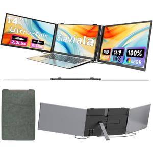 Laptop Screen Extender 0.17" Ultra-Thin, 14" 1080P FHD IPS Portable Monitor, Triple Screen Laptop Monitor Extender for 13"-17" Laptops, Plug & Play for Mac/Android/Chrome