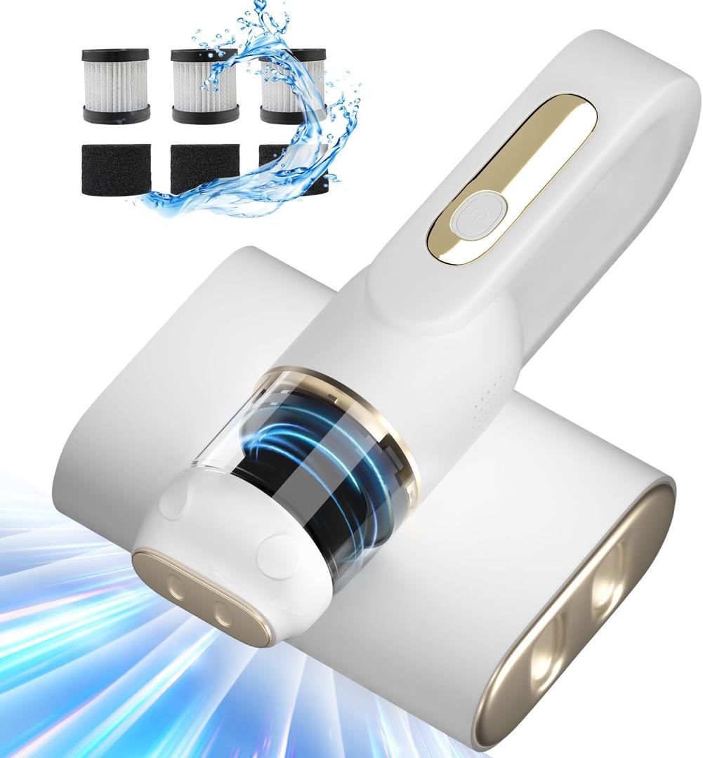 Bed Vacuum Cleaner, Mattress Vacuum Cleaner with UV-C Light 14Kpa HEPA Filter, Handheld Vacuum Cordless Bed Cleaner for Bed Sofa Pillows Cribs Couch, White