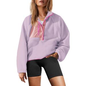 Yanekop Womens Fuzzy Fleece Pullover Sherpa Sweatshirt Long Sleeve Button Down Sweater Winter Fleece Jacket with Pockets, Small