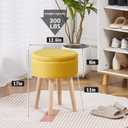 Storage Ottoman Foot Stool Linen Round Vanity Stool Tray Top Footstool with Wood Legs Multifunctional Upholstered Foot Rest Ottoman for Living Room, Bathroom, Makeup (Yellow)