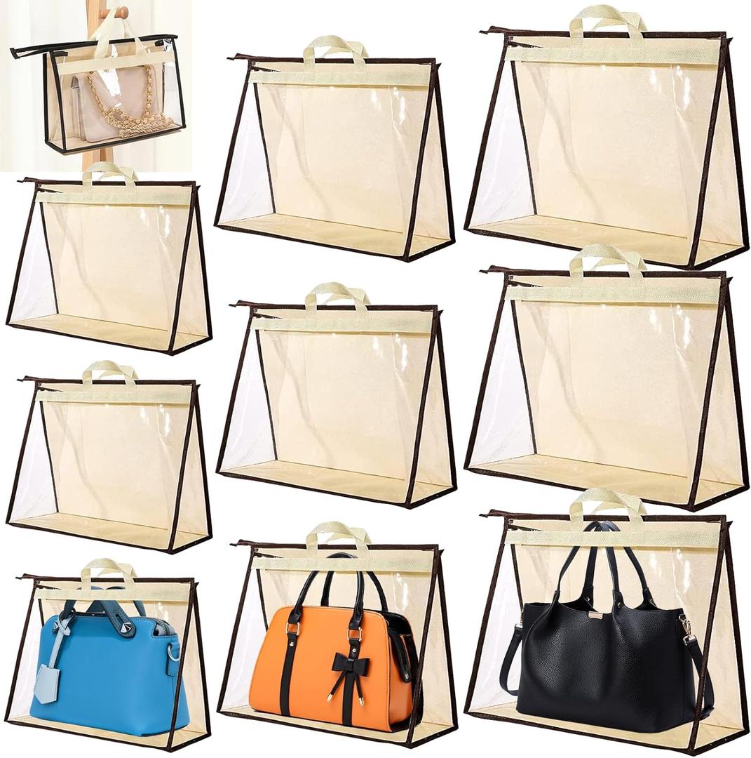 9 Pack Dust Bags for Handbags, Clear Purse Storage Organizer for Closet,3 Sizes Transparent Handbag Storage, Purse Protector Storage Bag, Purse Cover Hanging Closet Organizer with Zipper Handles