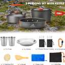 THTYBROS 17pcs Camping Cookware Kit, 0.45Gal Pot, 7inches Pan,0.30Gal Kettle Set with 2 Set Stainless Steel Cups Plates Forks Knives Spoons for Hiking