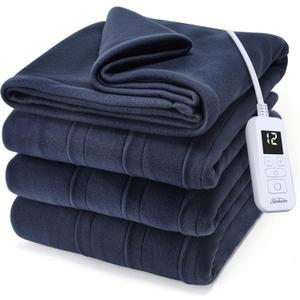 Sunbeam Royal Ultra Fleece Heated Electric Blanket, Twin Size, 84" x 62", 12 Heat Settings, 12-Hour Auto Shut-Off, Indigo