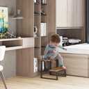 Step Stool for Adults,Holds up to 500Lb,Heavy Duty Sturdy Two Step Stool for Kichen/Bathroom/High beds, Wooden&Metal Frame, Non-Slip Pads (Brown)