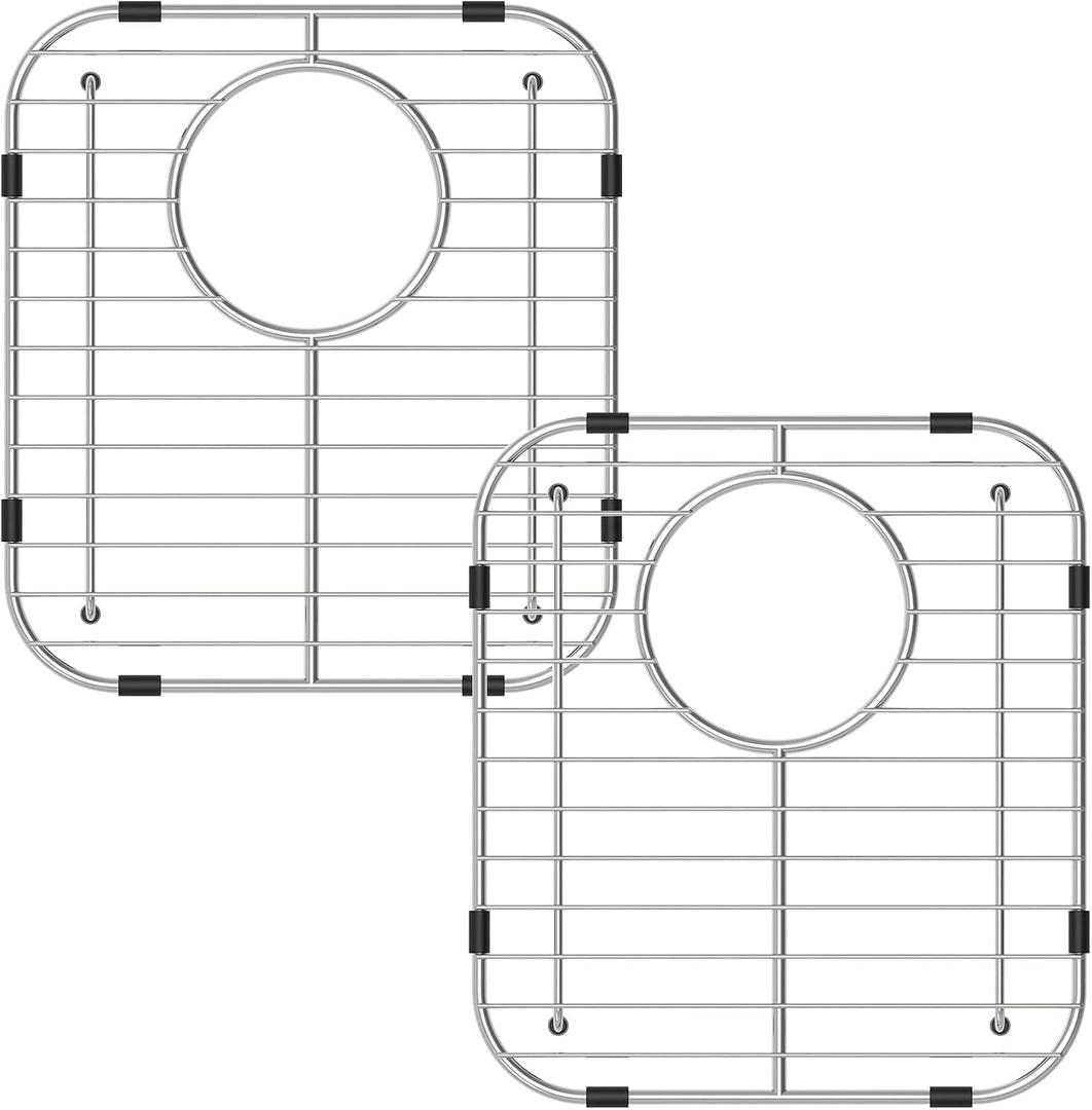 Bottom of Sink Protector Rack, Stainless Steel 13.2"x11.6" Sink Grid Dish Drying Rack Grate with Rear Drain Hole 2 Packs