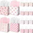 Silkfly 24 Pack Mini Pink Floral Gift Bags with Handles Mother's Day Tissue Paper Small Spring Flower Candy Goodie Bags for Tea Bridesmaid Birthday Wedding Baby Shower Party, 5x5x3inch
